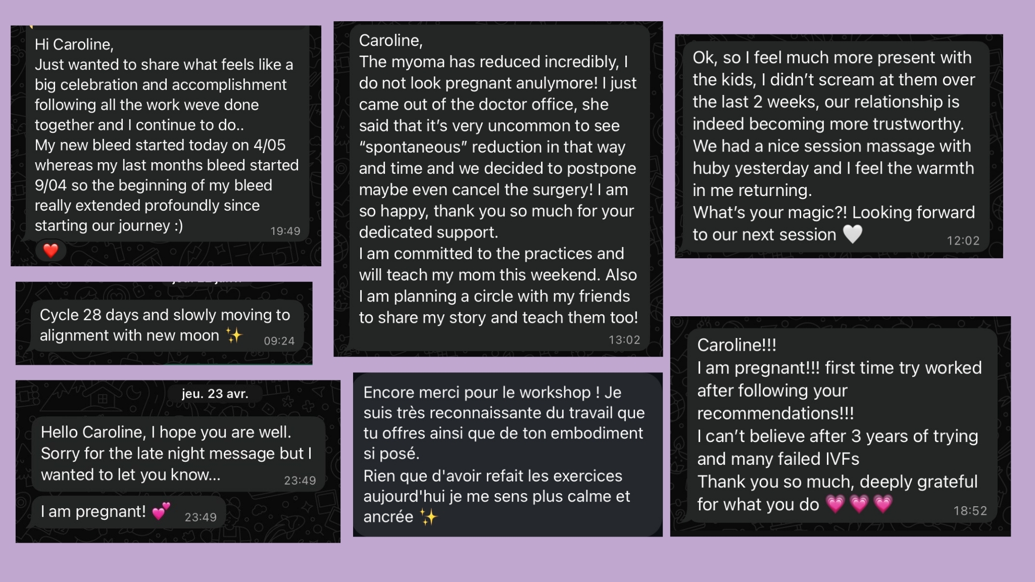 screenshot testimonials from clients